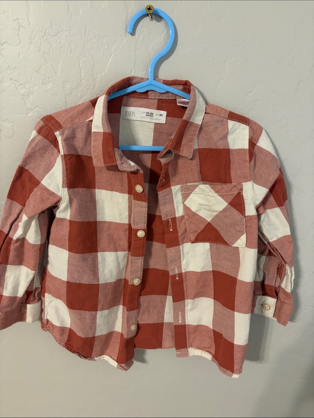 ZARA Kids Red and Cream Buffalo Plaid Button-Down Shirt